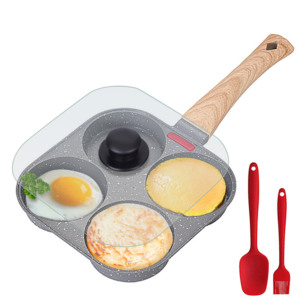 Egg Waffle Pan - Anti-aanbak 4-kopjes eierkoekenpan met klapdeksel, aluminium